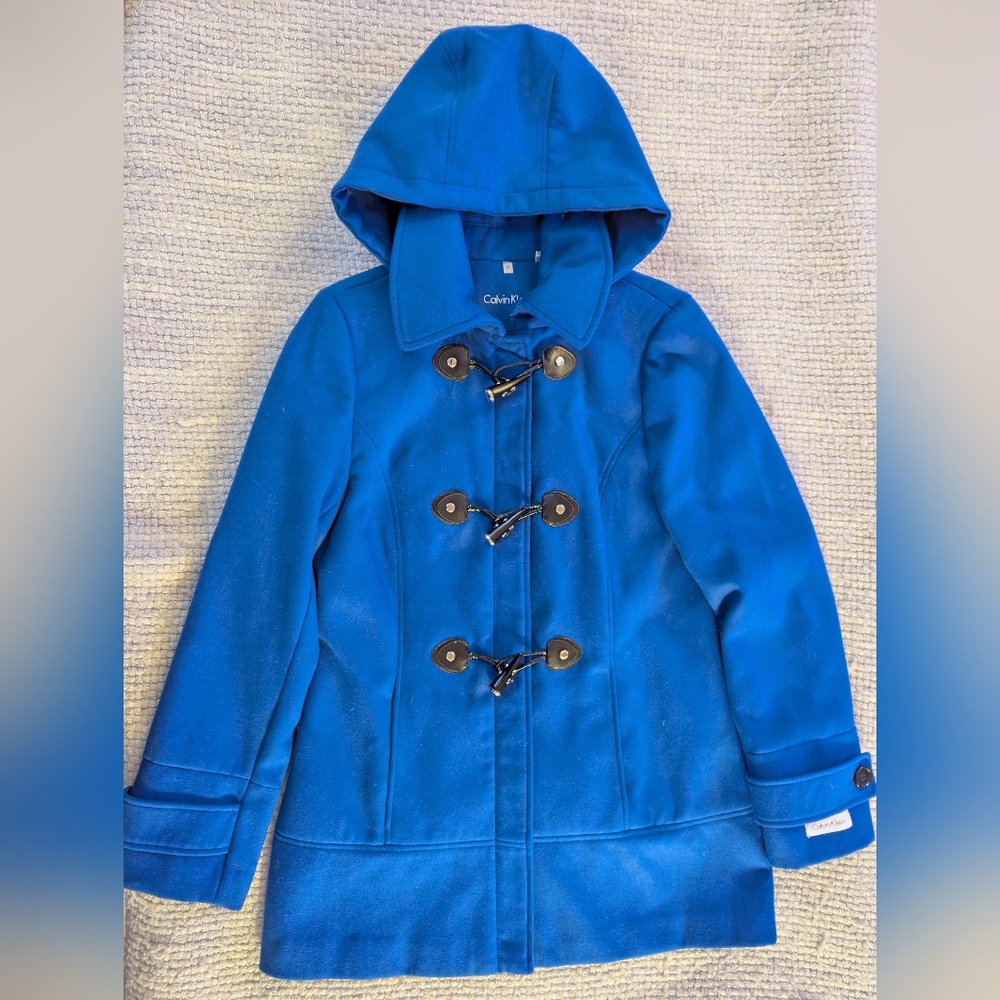 Calvin Klein Royal Blue Hooded Duffle Coat Size S NWOT - Picture 6 of 16